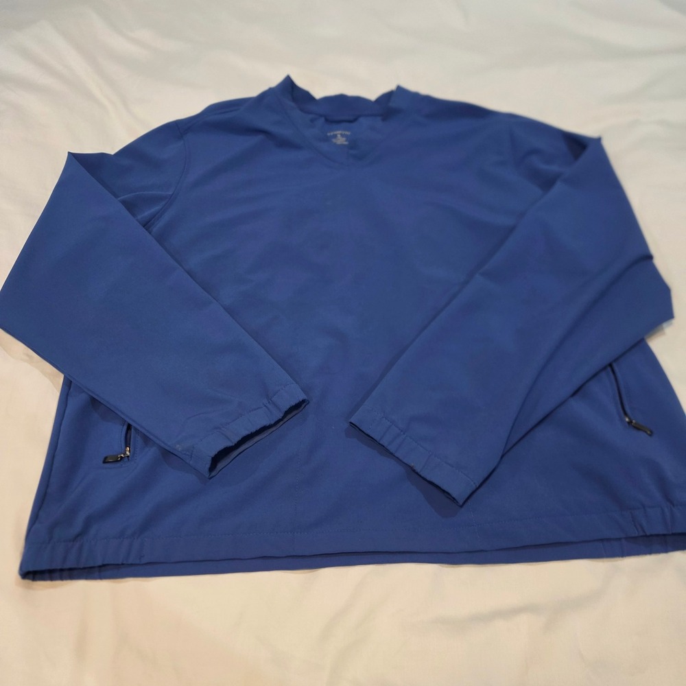 Lands' End Windbreaker Pullover Men XL Blue Excellent V-Neck Zip Pockets